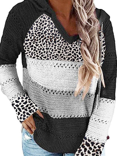 Leopard Print Drawstring Hooded Sweater