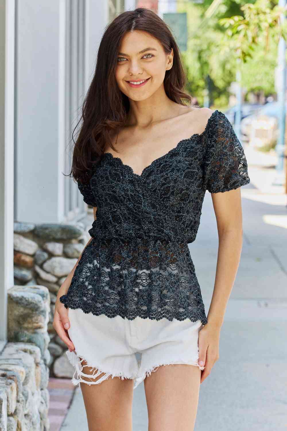 Show Stopper Glitter Peplum Top