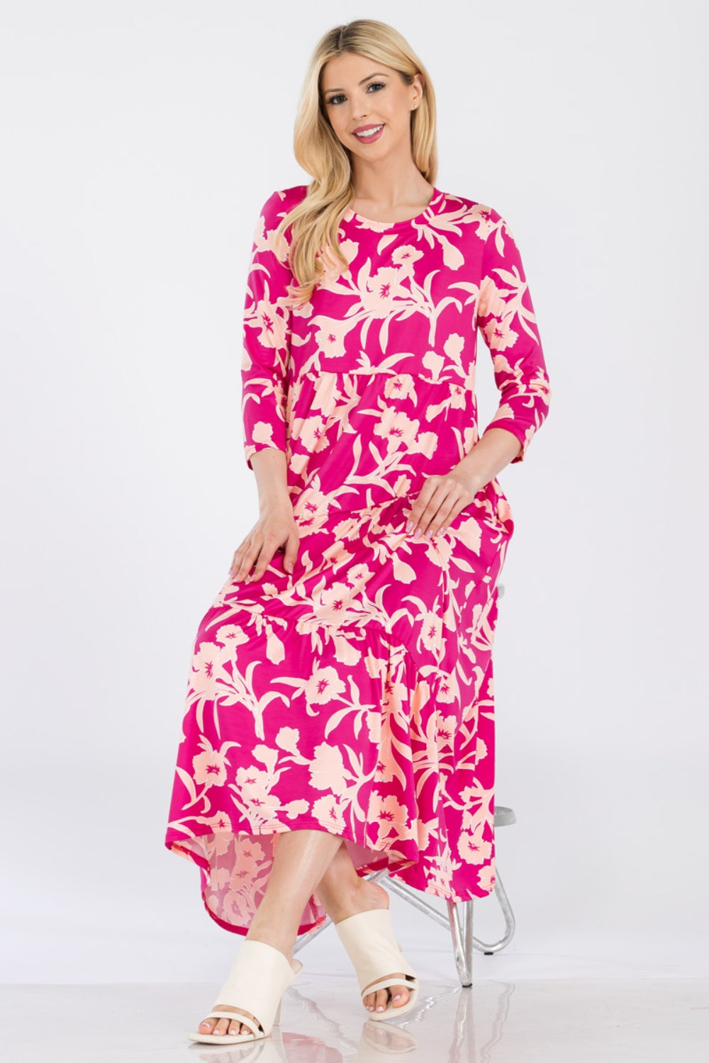 Regular and Plus Size Floral Ruffle Hem Dress