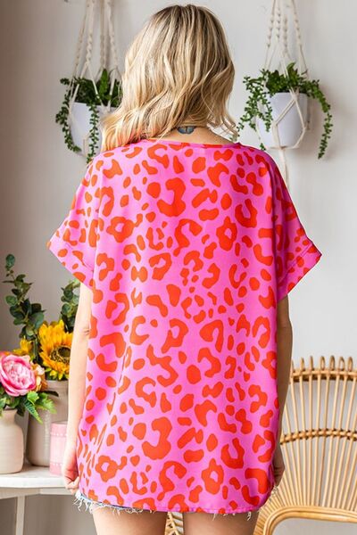 Trendy Leopard Short Sleeve Woven Top