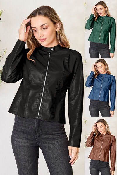 Chic Mock Neck Zip Up Jacket