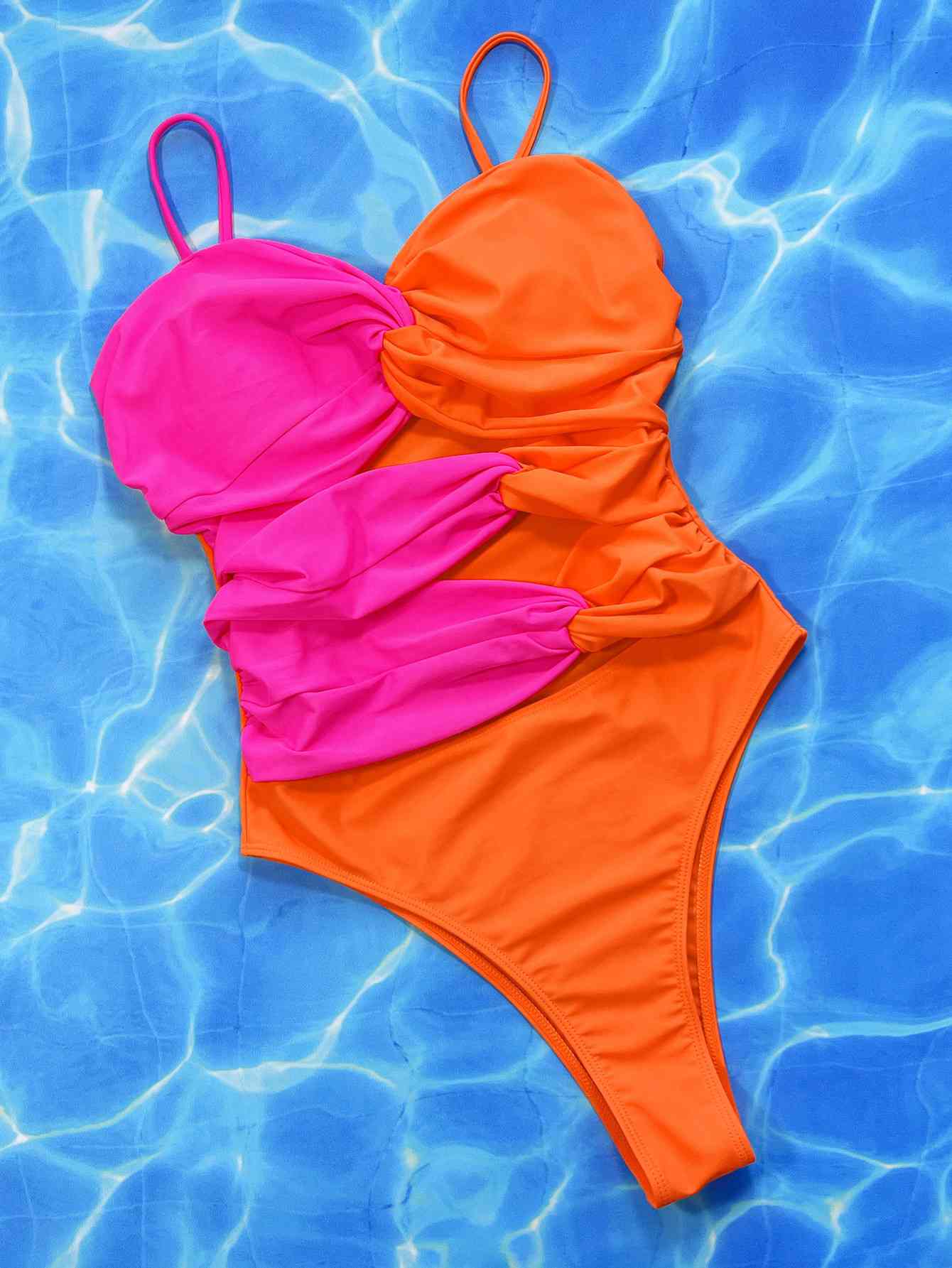 Two-Tone Twisted One-Piece Swimsuit