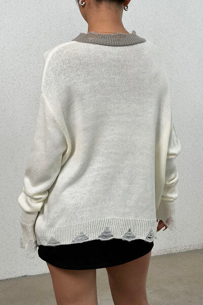 Distressed V-Neck Sweater