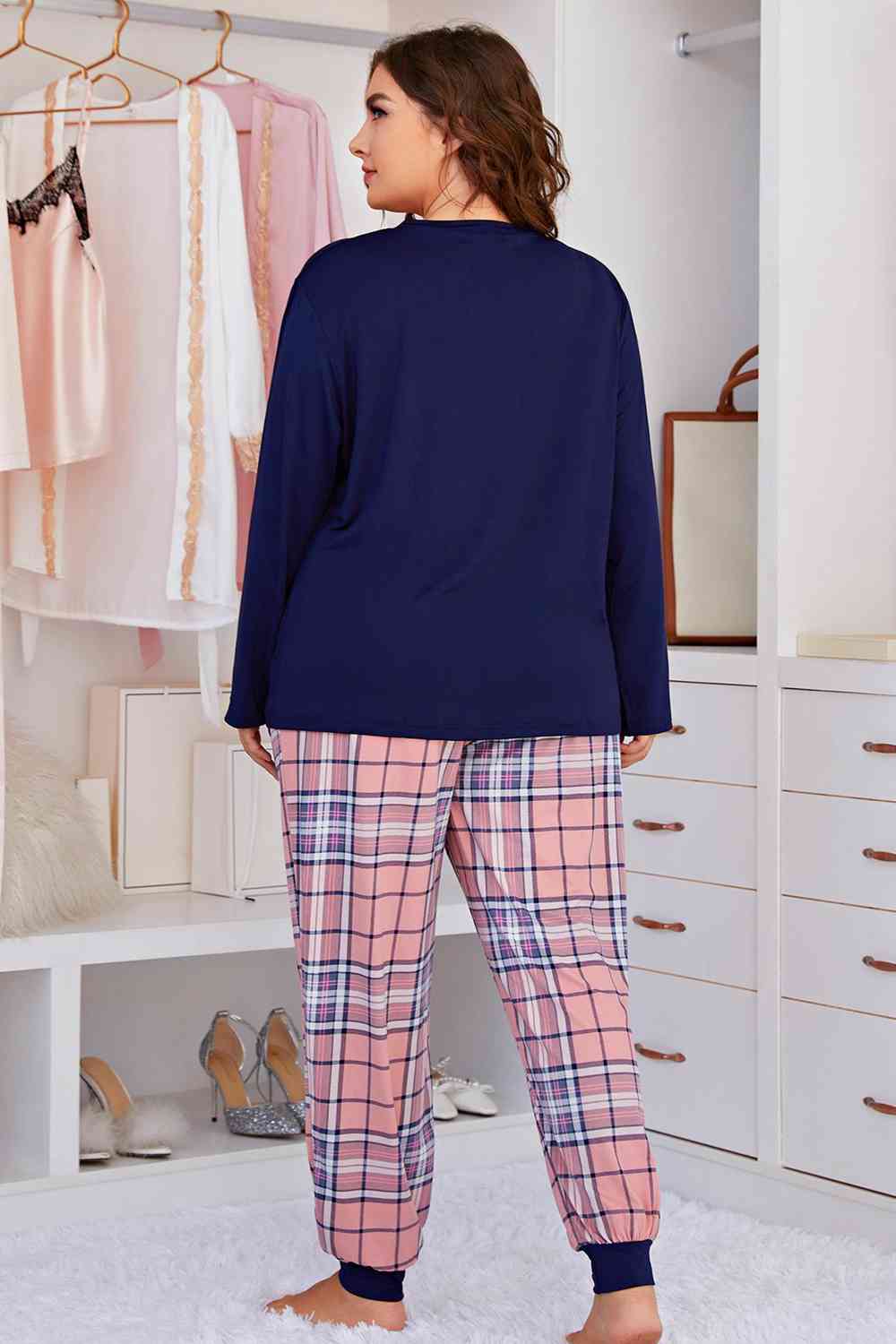 Cozy Heart Graphic Top and Plaid Joggers Lounge Set