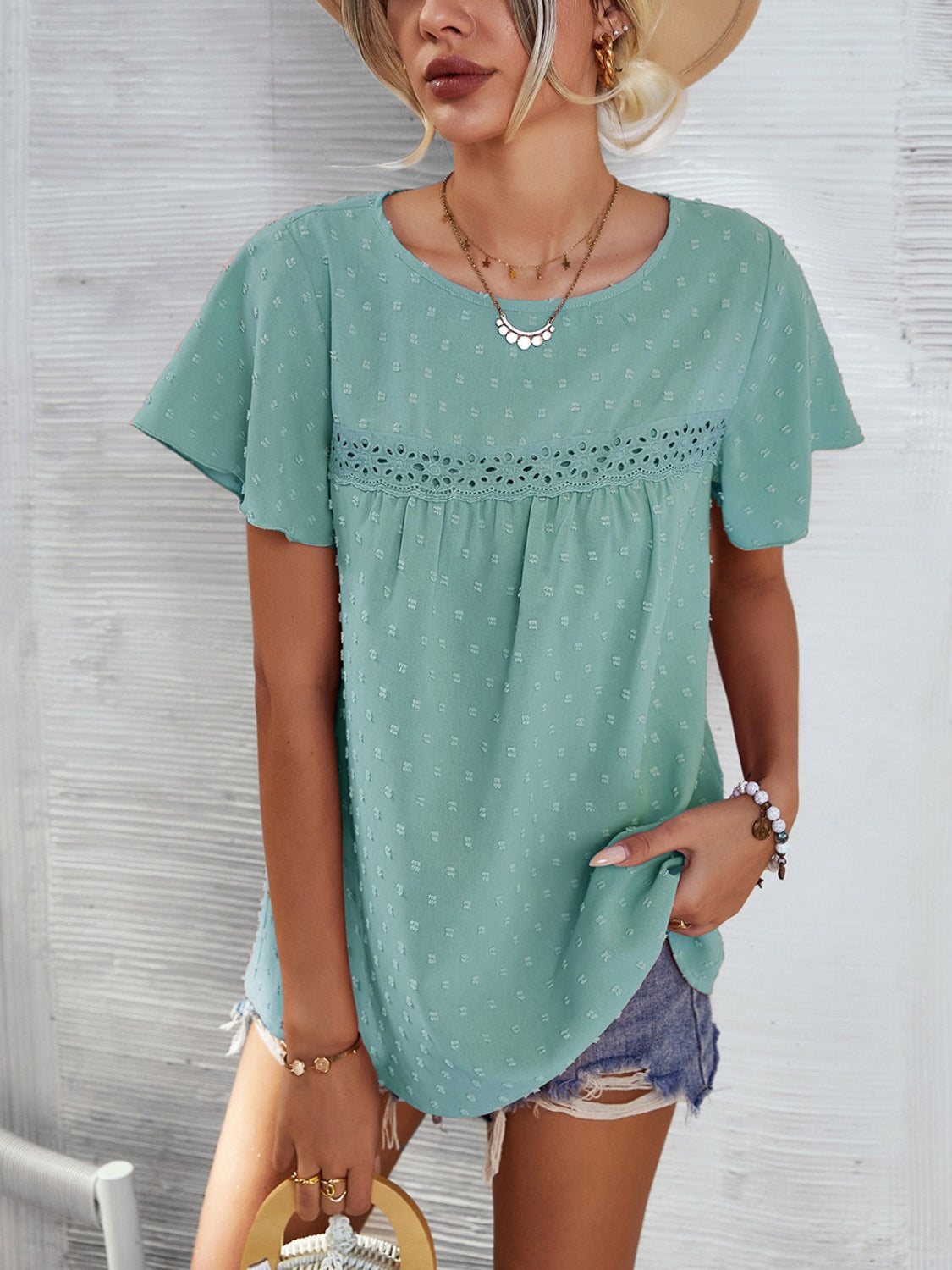 Lace Detail Short Sleeve Blouse