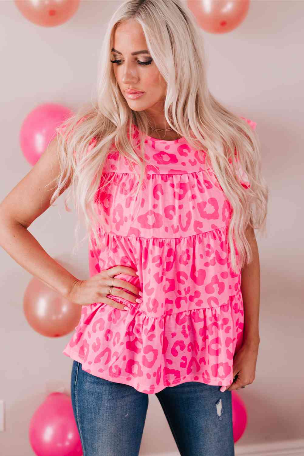 Flirty Pink Leopard Tiered Blouse