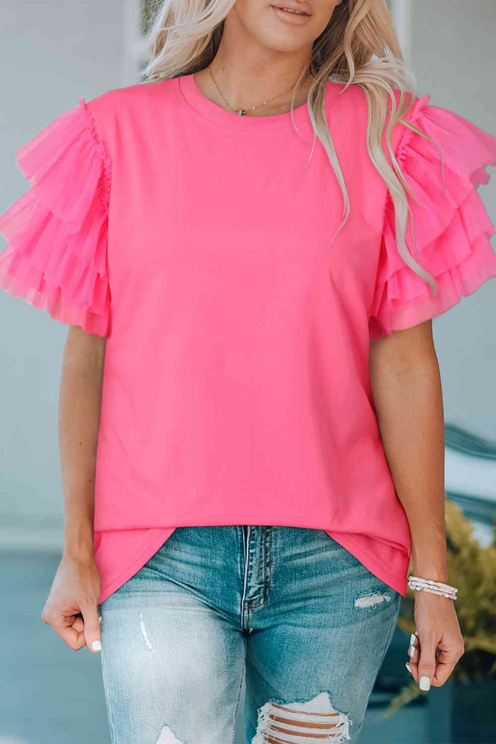 Layered Mesh Sleeve Top