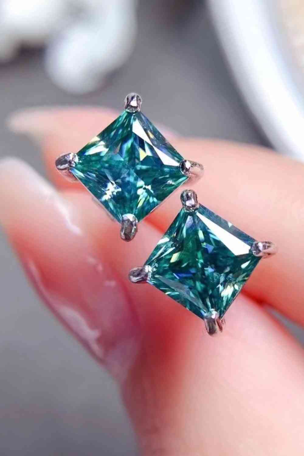 Gorgeous 2 Carat Square Moissanite Four-Prong Earrings