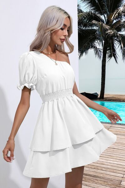 Layered Single Shoulder Mini Dress