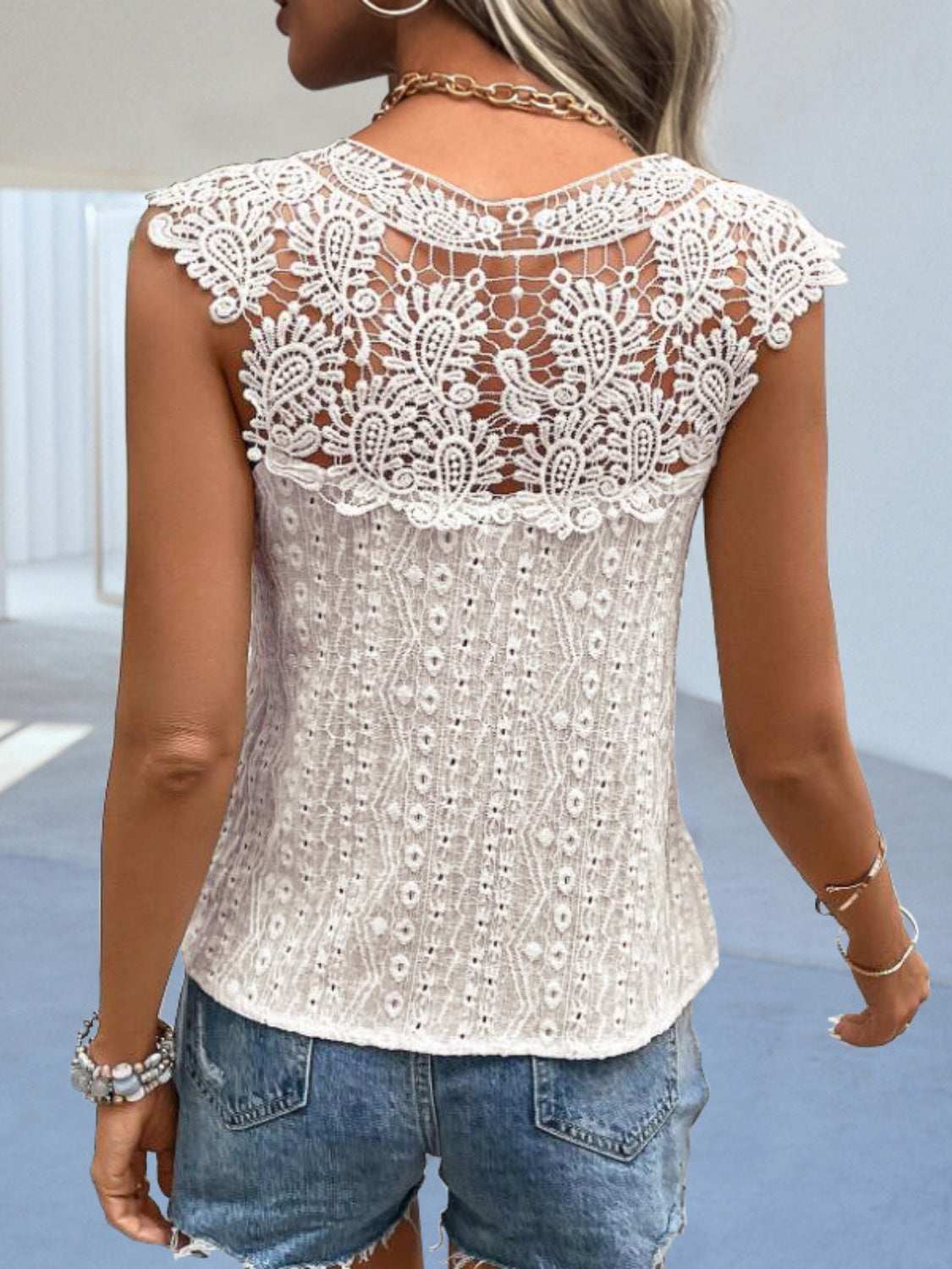 Regular and Plus Size Cutout Lace Detail Blouse