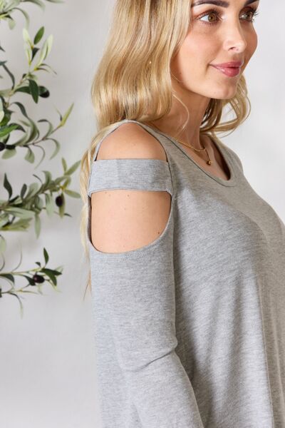 Cutout Cold Shoulder Long Sleeve Top