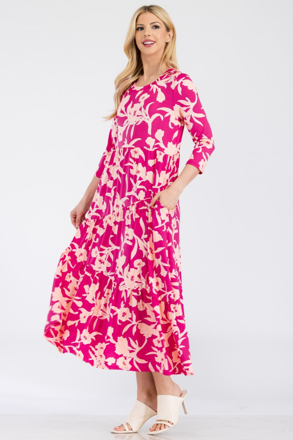 Regular and Plus Size Floral Ruffle Hem Dress