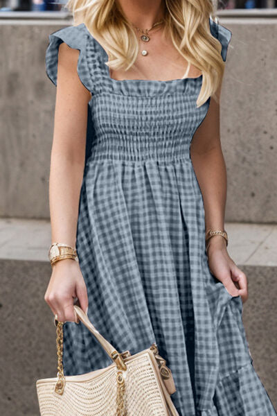 Regular and Plus Size Plaid Ruffle Hem Dress