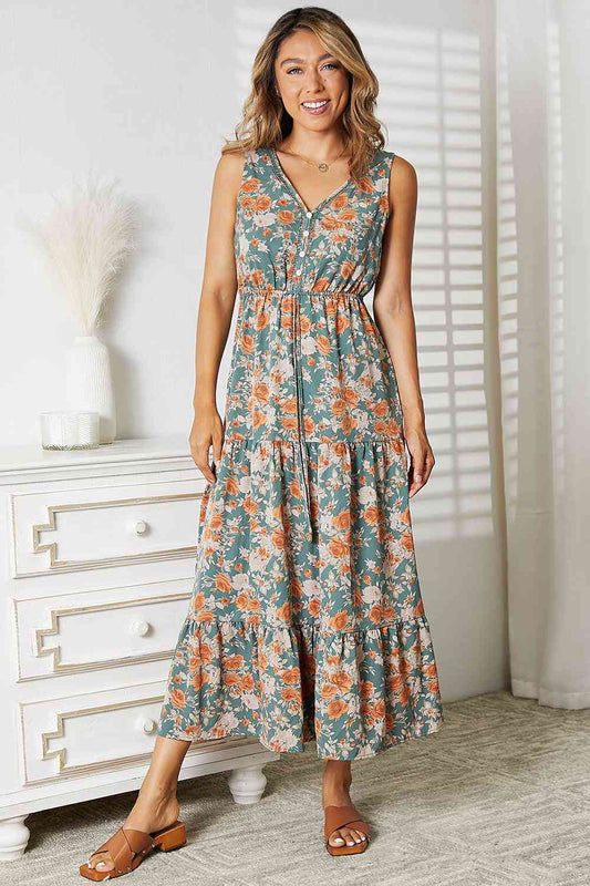 Vibrant Floral Tiered Sleeveless Dress