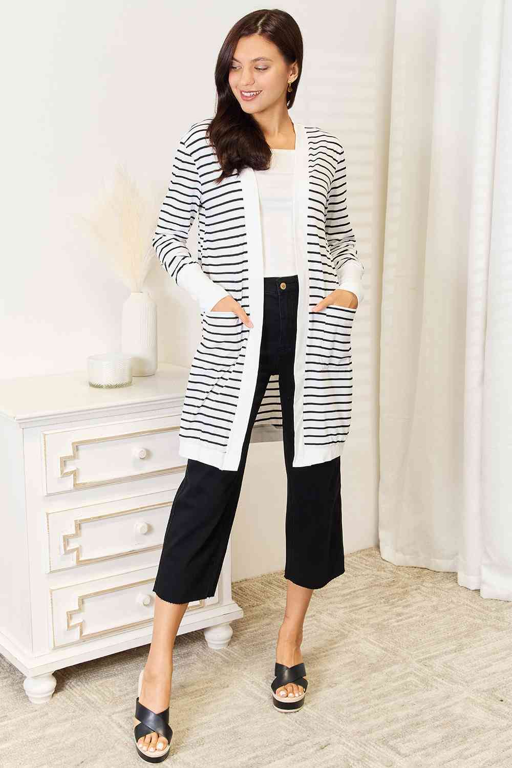 Chic Striped Open Front Longline Cardigan