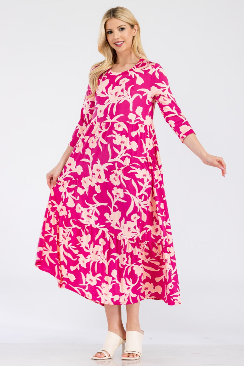 Regular and Plus Size Floral Ruffle Hem Dress