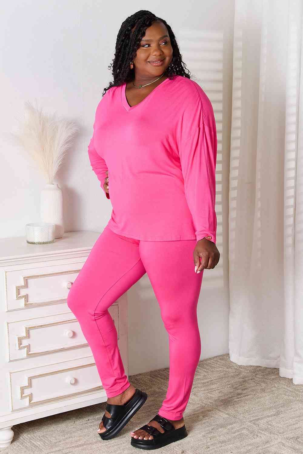 Regular and Curvy Top and Pants Lounge Set