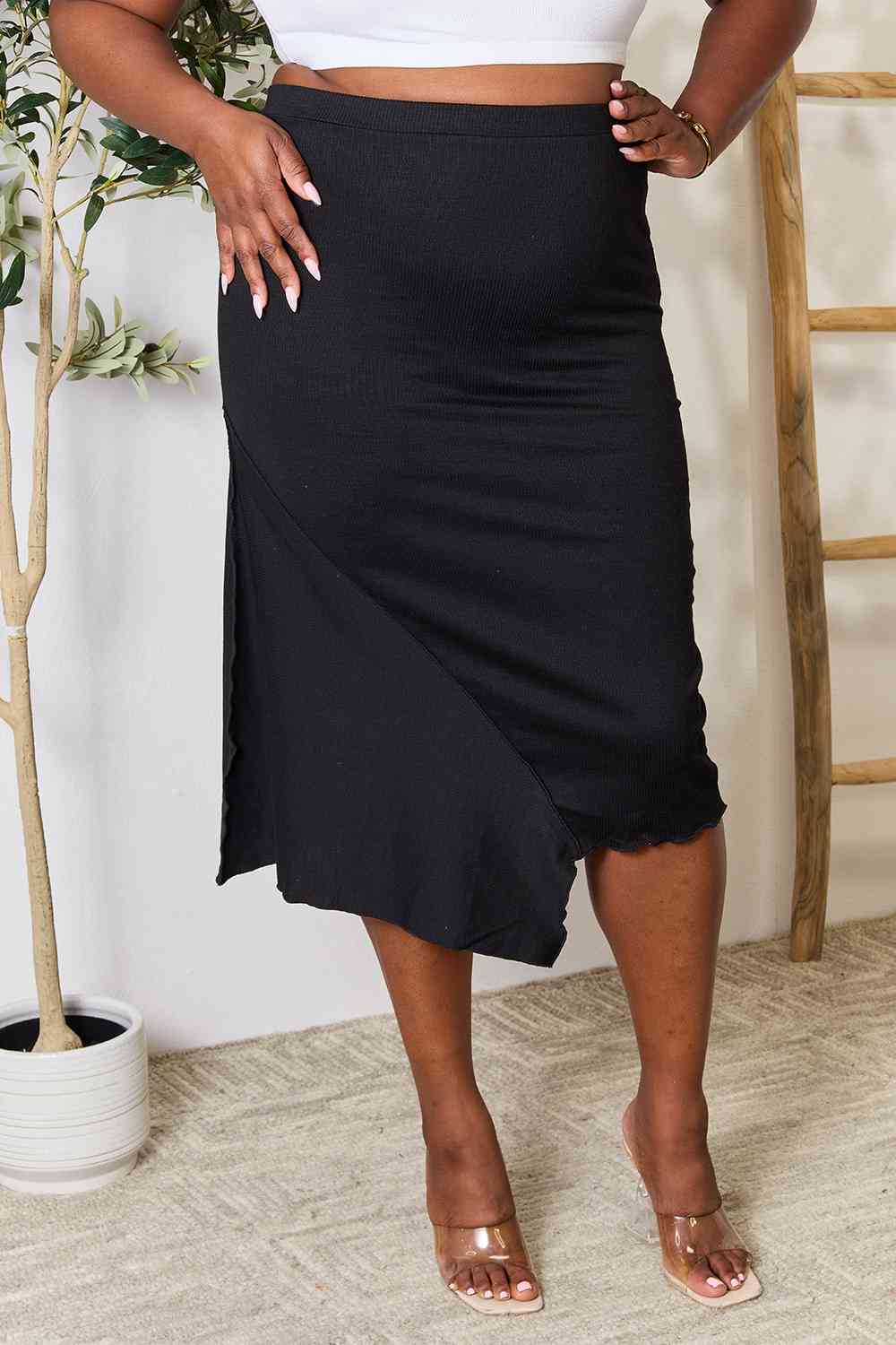 Flattering  Full Size High Waist Midi Skirt