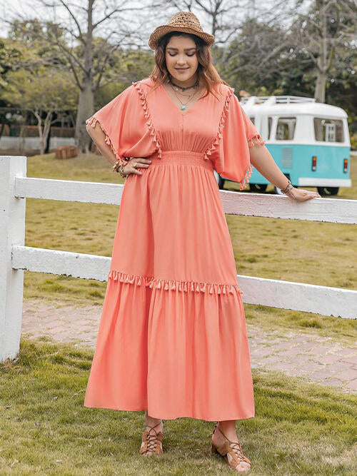 Plus Size Tassel Trim Ruffle Hem Dress