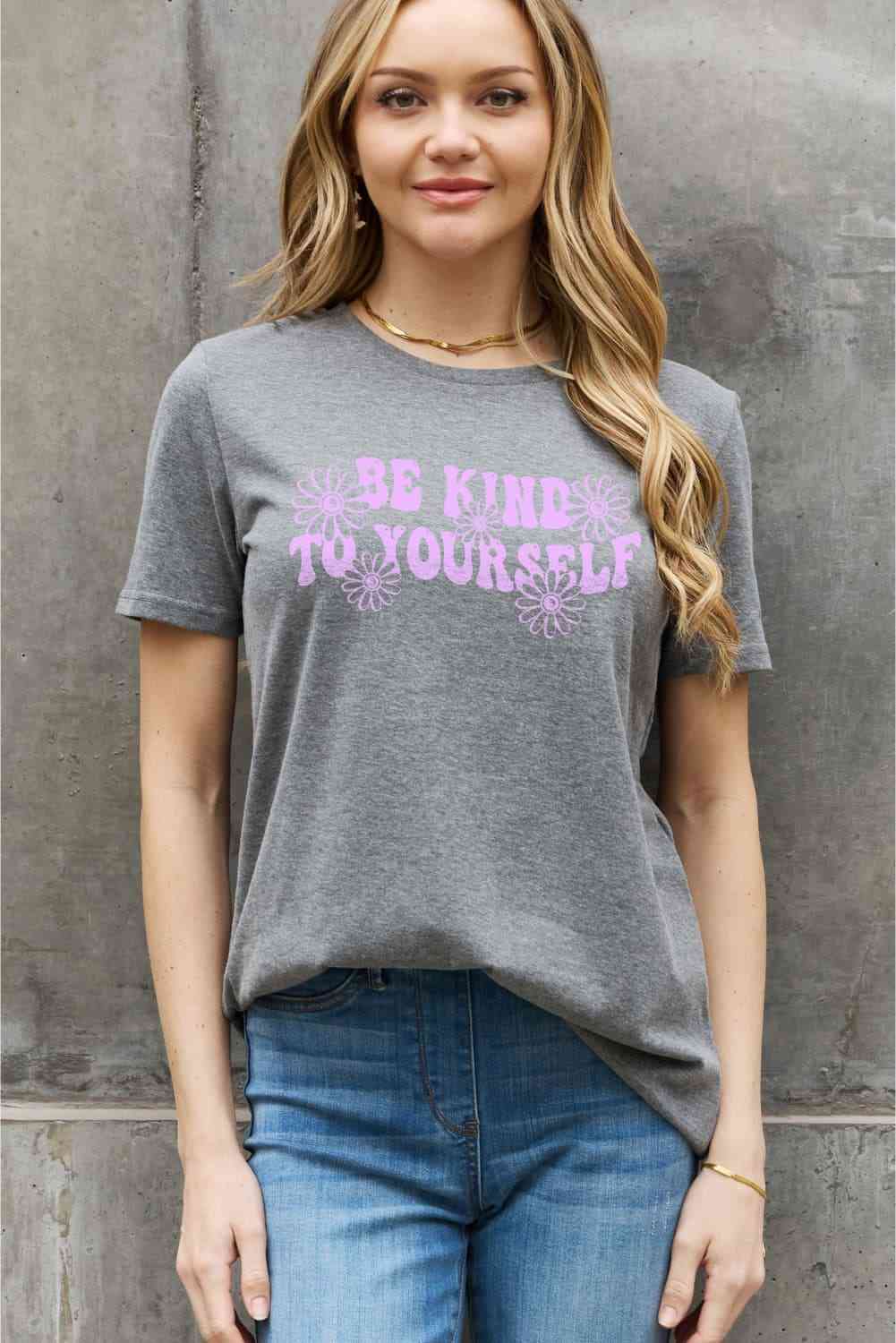 Regular and Curvy Size BE KIND TO YOURSELF Flower Graphic Cotton Tee