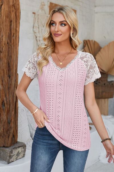 Regular and Plus Size Eyelet Lace Sleeve Top