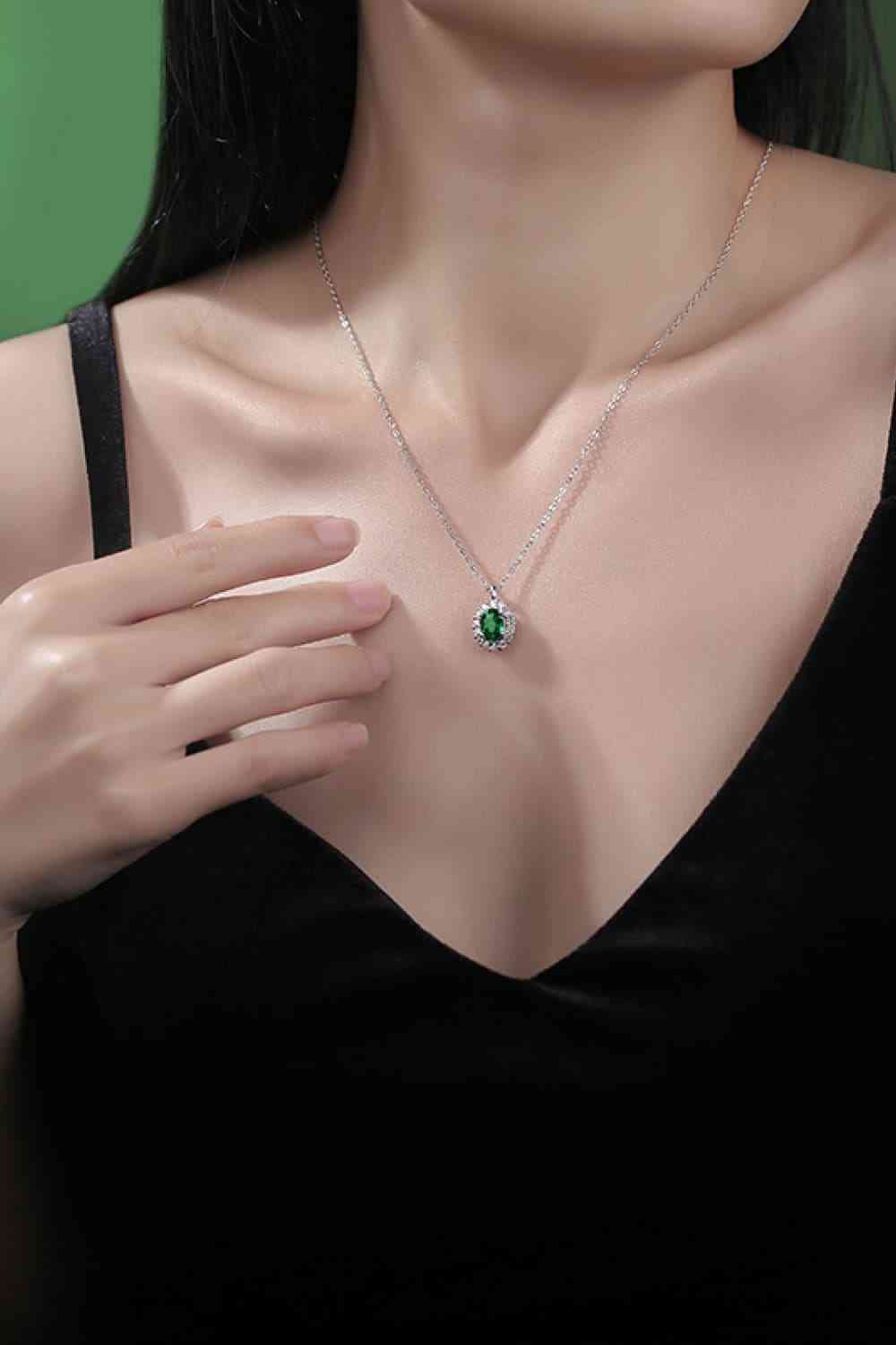 1.5 Carat Lab-Grown Emerald Sterling Silver Necklace