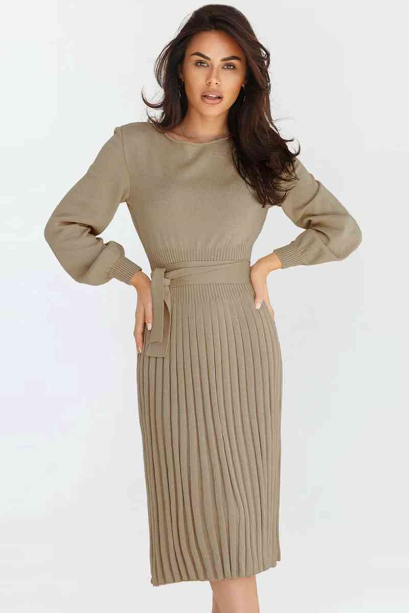 Regular and Curvy Size Pleated Sweater Dress