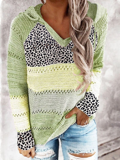 Leopard Print Drawstring Hooded Sweater