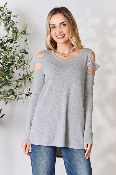 Cutout Cold Shoulder Long Sleeve Top