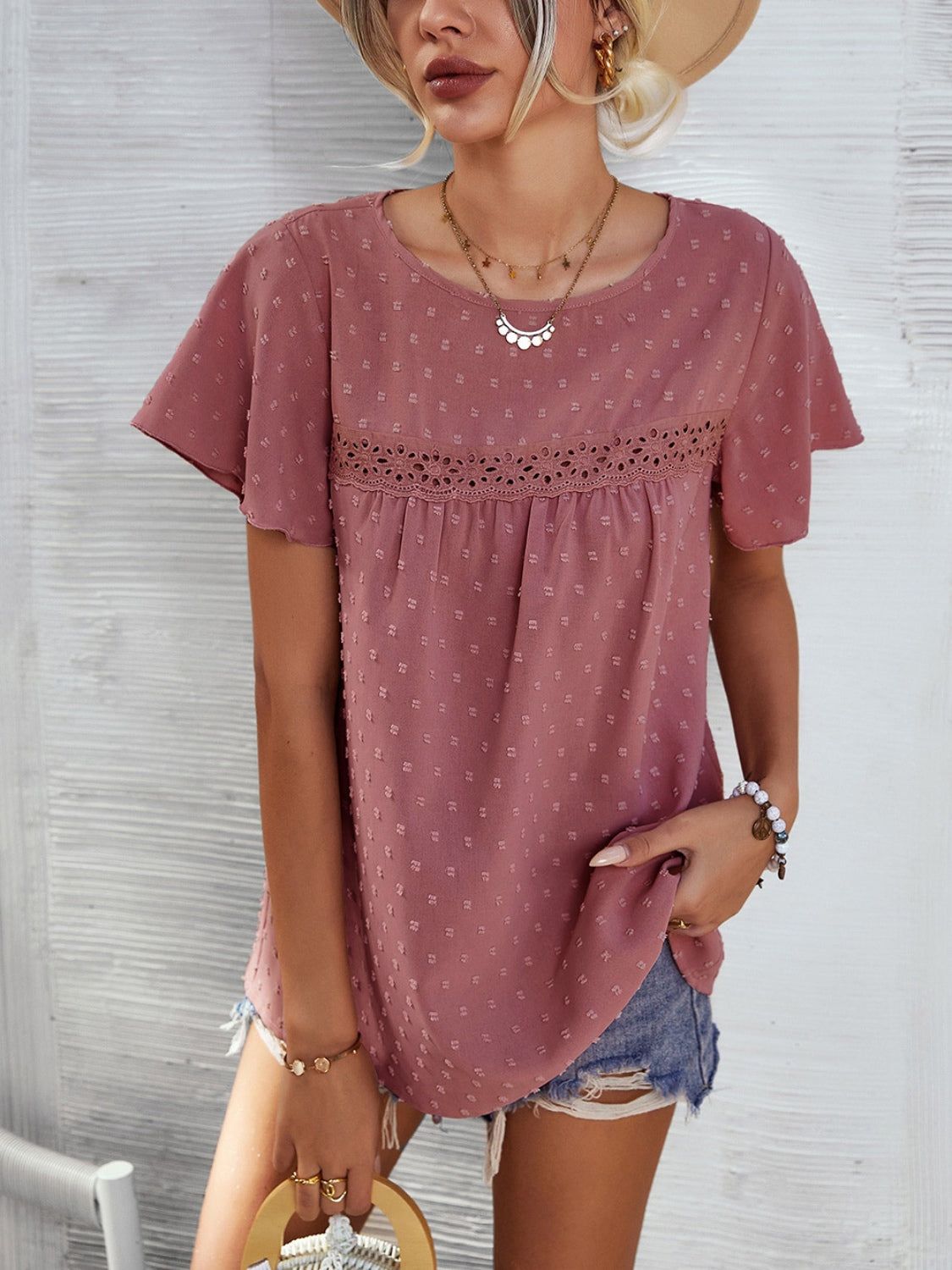 Lace Detail Short Sleeve Blouse