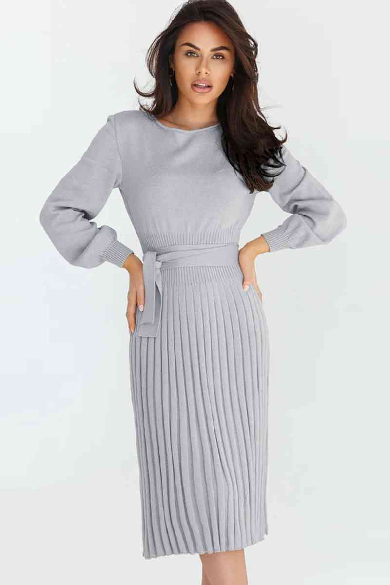 Regular and Curvy Size Pleated Sweater Dress