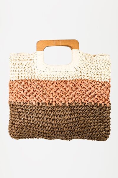 Versatile Color Block Double-Use Braided Tote Bag