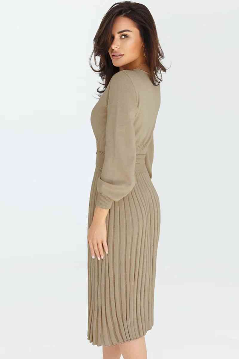 Regular and Curvy Size Pleated Sweater Dress