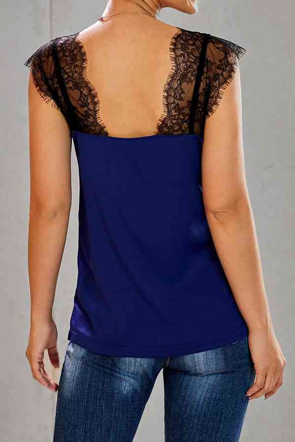 Lace Trim Sweetheart Neck Blouse