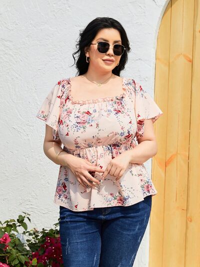 Curvy Size Flutter Sleeve Blouse