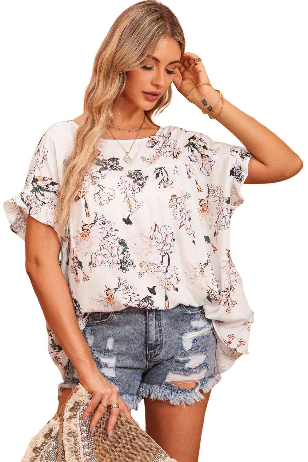 Classy Floral Flounce Sleeve Blouse