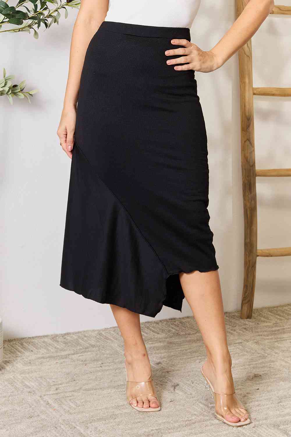 Flattering  Full Size High Waist Midi Skirt