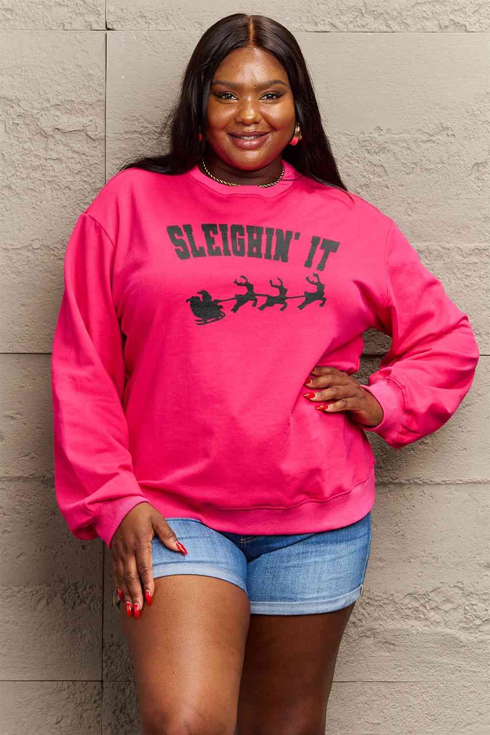 Regular and Curvy Size SLEIGHIN' IT Graphic Sweatshirt