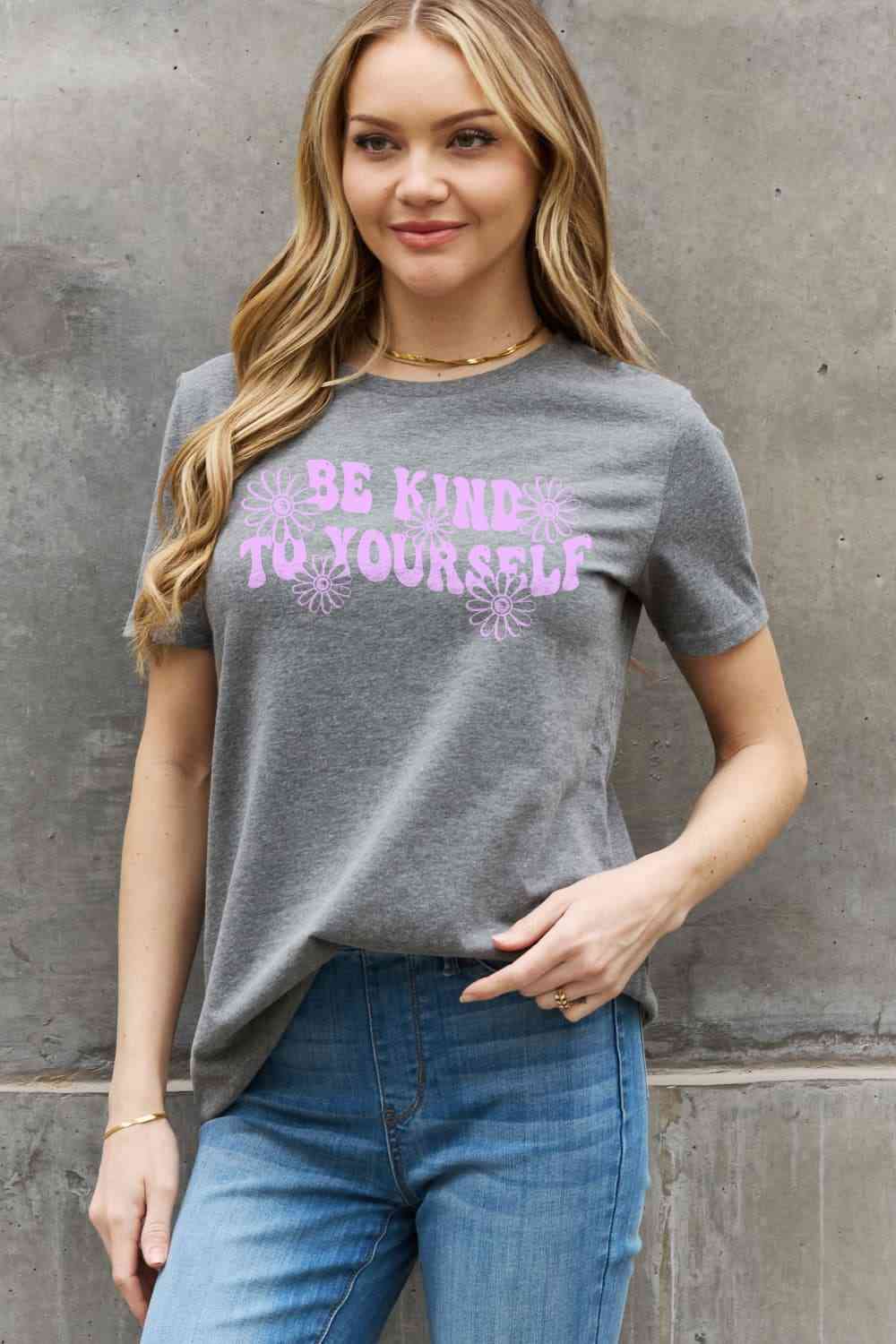 Regular and Curvy Size BE KIND TO YOURSELF Flower Graphic Cotton Tee