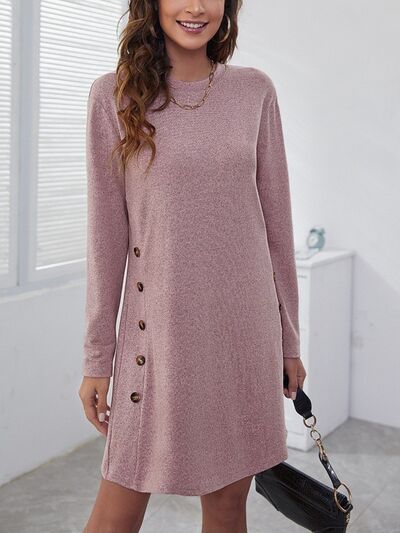 Chic Round Neck Long Sleeve Mini Dress