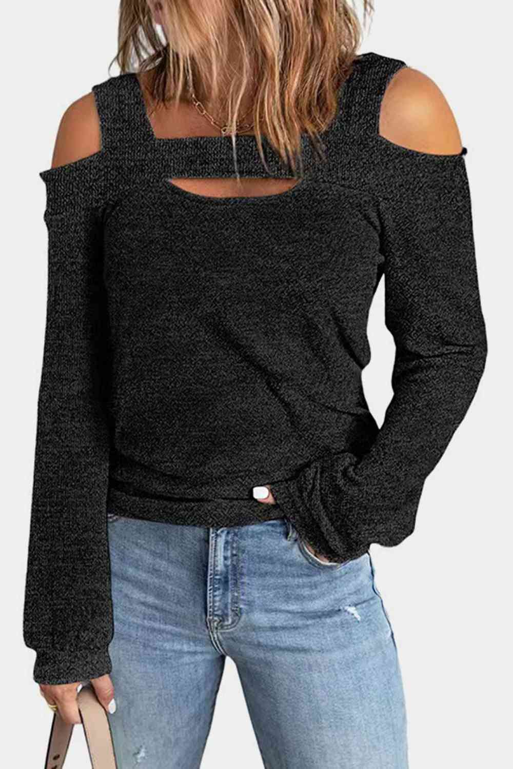 Regular and Curvy Size Cutout Cold Shoulder Blouse