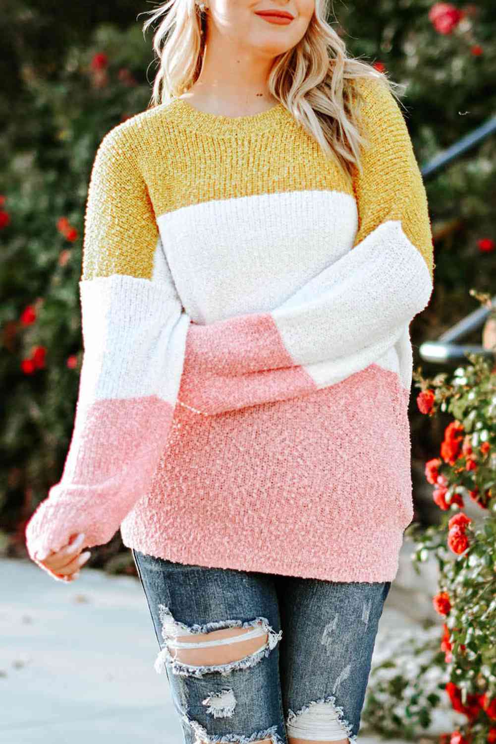 Color Block Round Neck Sweater