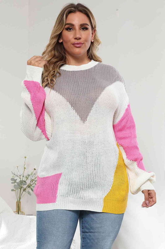 Color Block Round Neck Sweater