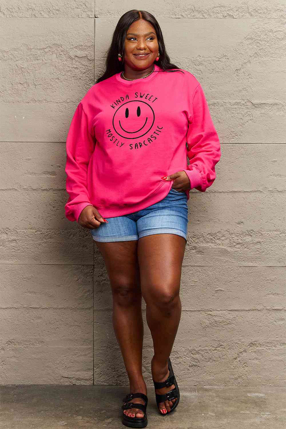 Simply Love Smiling Face Graphic Sweatshirt