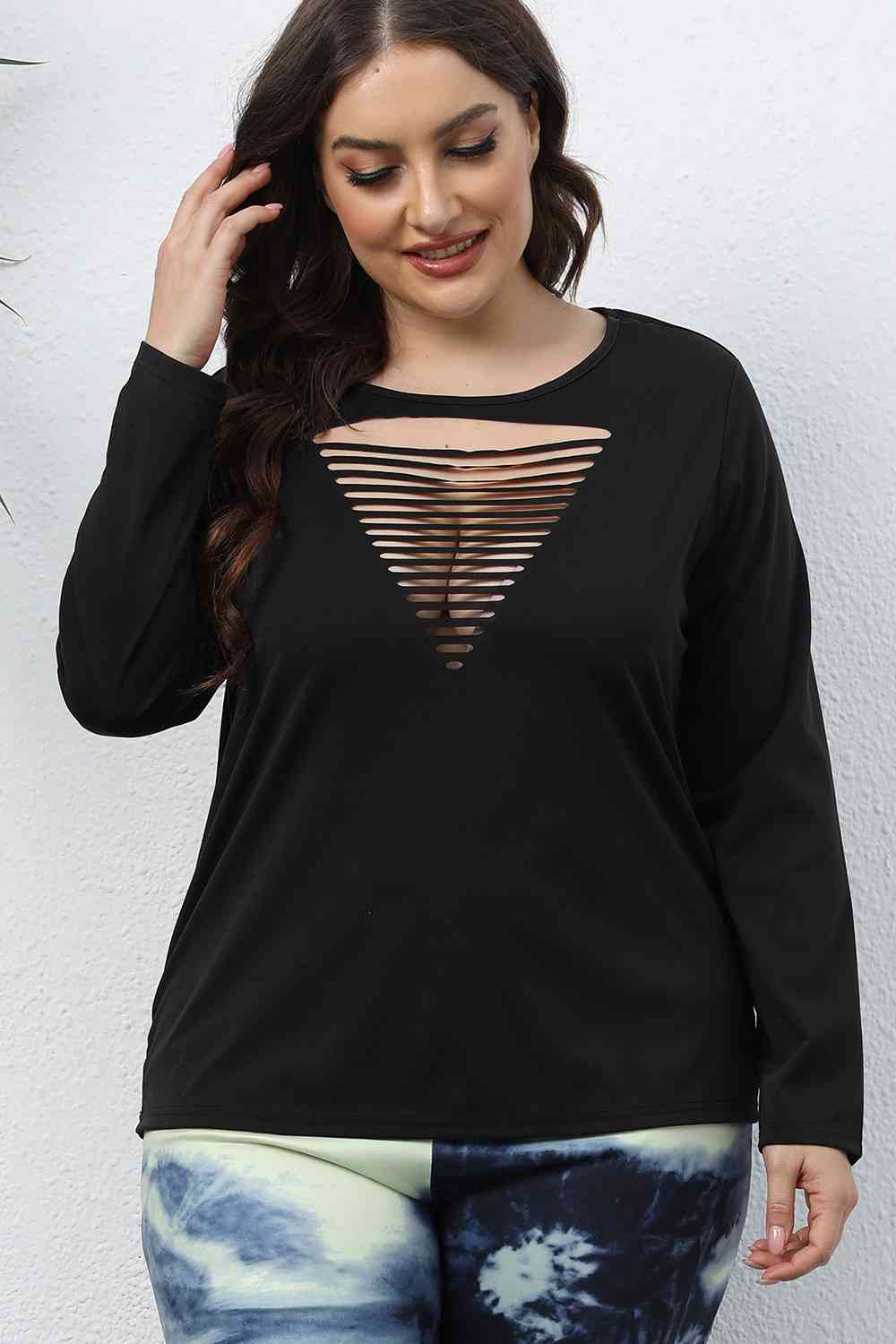 Sexy Cutout Front Long Sleeve T-Shirt