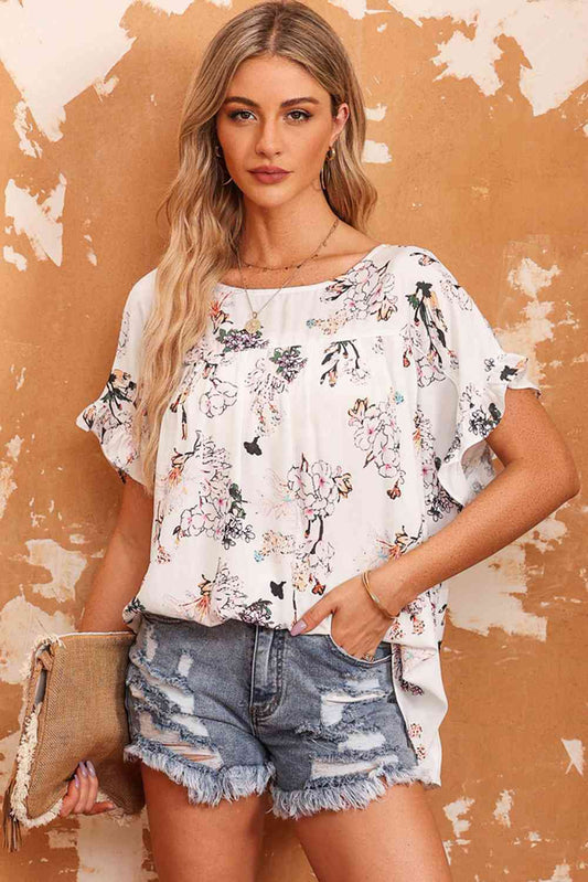 Classy Floral Flounce Sleeve Blouse