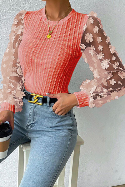 Textured Applique Long Sleeve Blouse