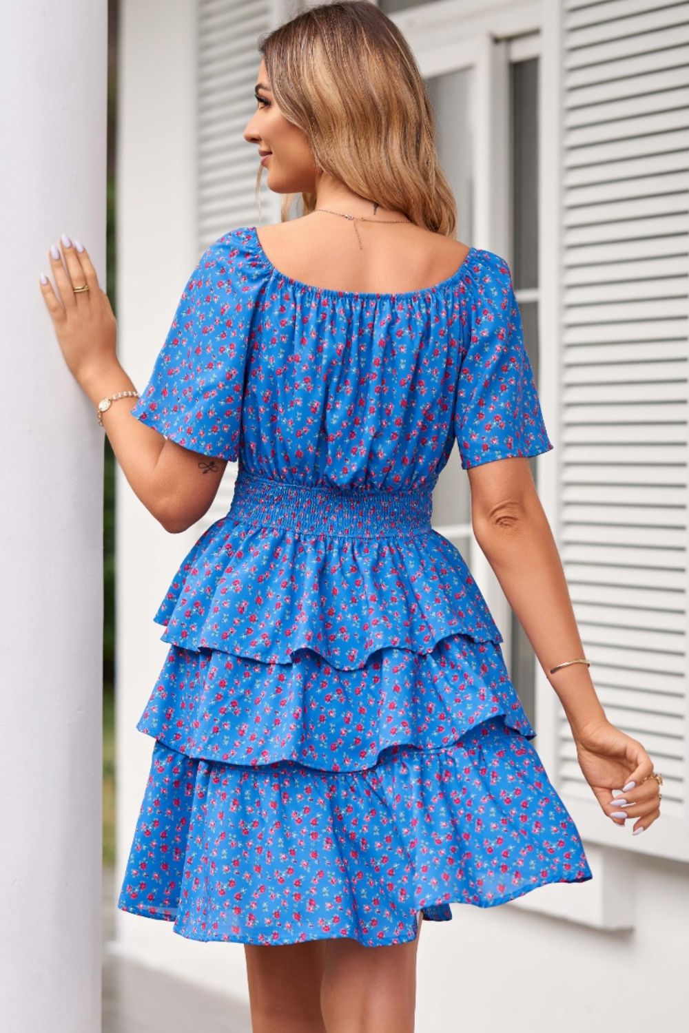 Off-Shoulder Floral Layered Dress