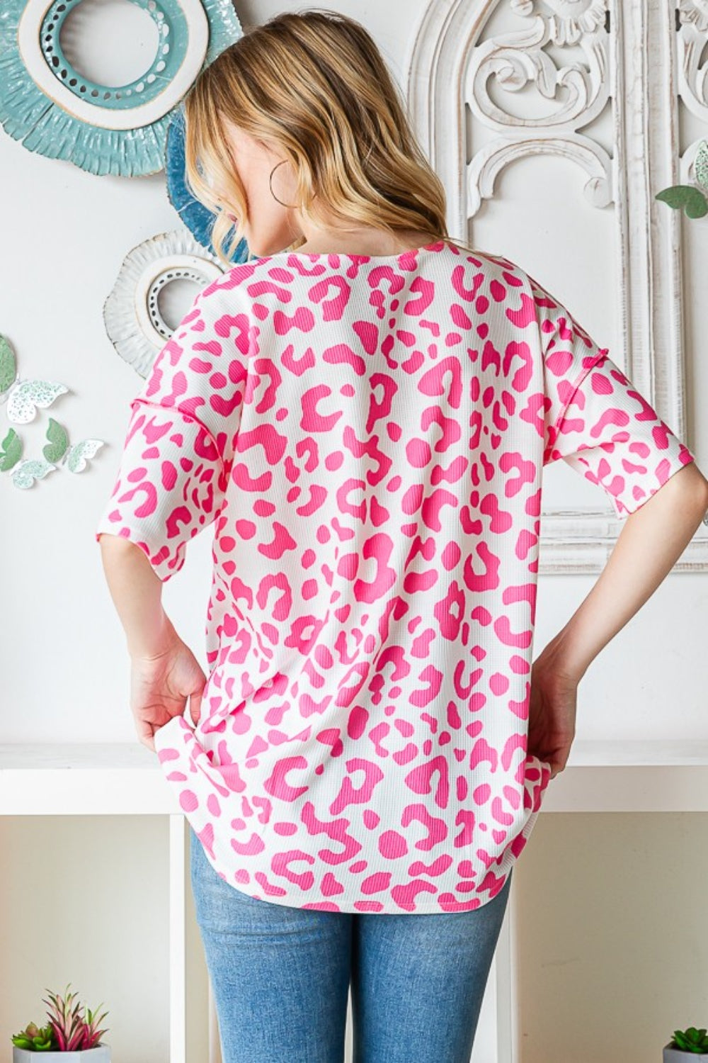 Regular and Plus Size Pink Leopard Print Top