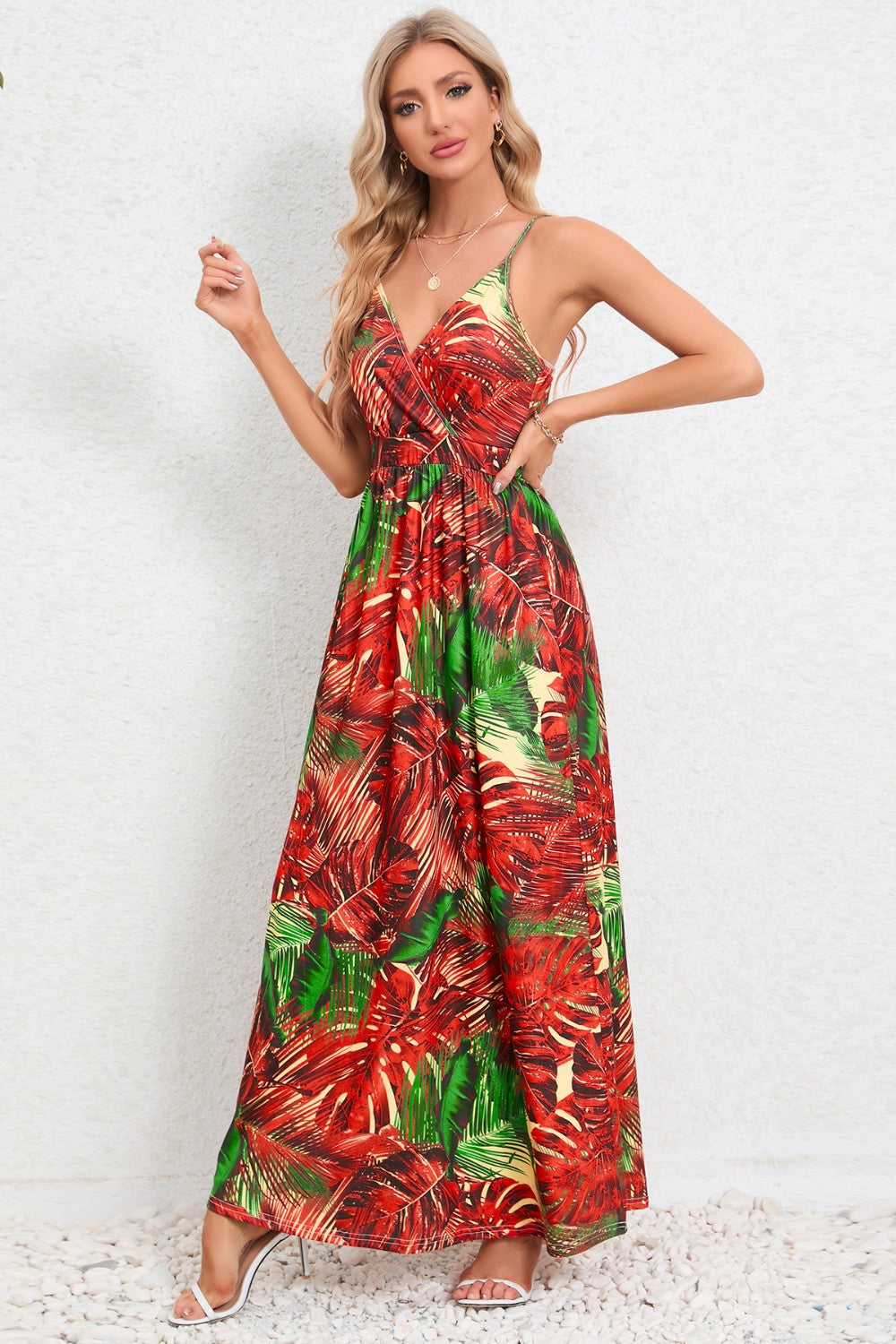 Regular & Plus Size Printed Surplice Maxi Dress